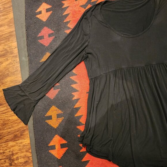 Black Flowy Long-Sleeve Babydoll Top XXL 100% Cotton Womens Boho Style With Scoo - Picture 9 of 16